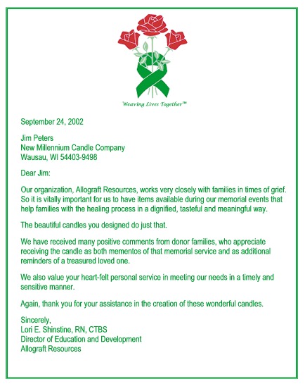 Allograft Resources Testimonial Letter